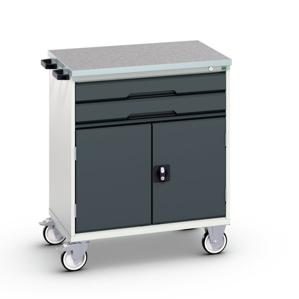 Product image: bott verso mobile drawer cabinet with 2 drawers, door and linoleum top, WxDxH: 800 x 600 x 980 mm