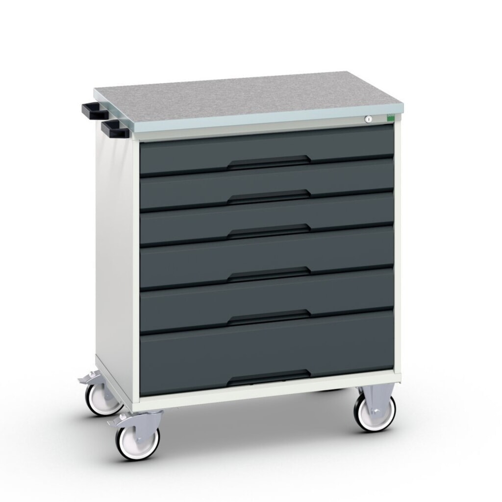 bott verso mobile drawer cabinet, with 6 drawers and linoleum top, WxDxH: 800 x 600 x 980 mm Product image: bott verso mobile drawer cabinet, with 6 drawers and linoleum top, WxDxH: 800 x 600 x 980 mm