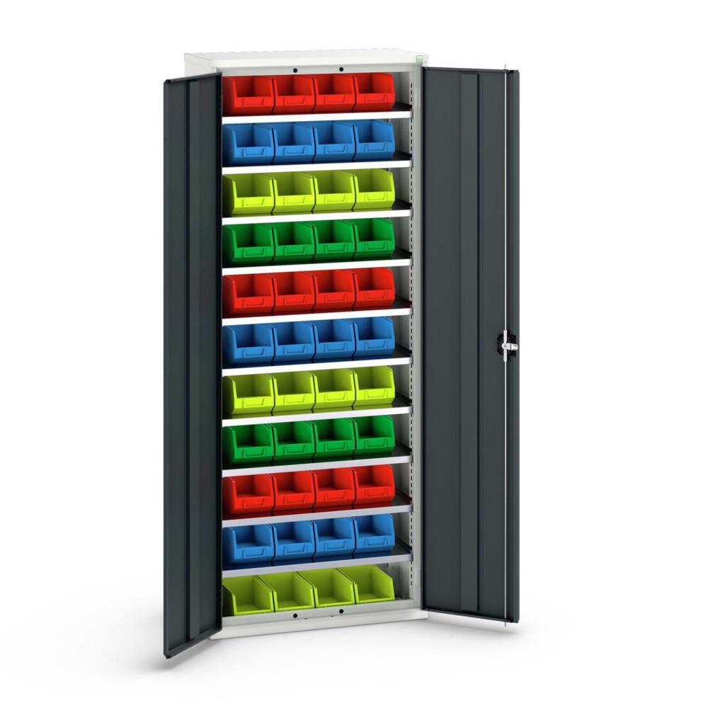 Product image: bott verso storage cabinet with 10 shelves and 44 storage bins, WxDxH: 800 x 350 x 2000 mm