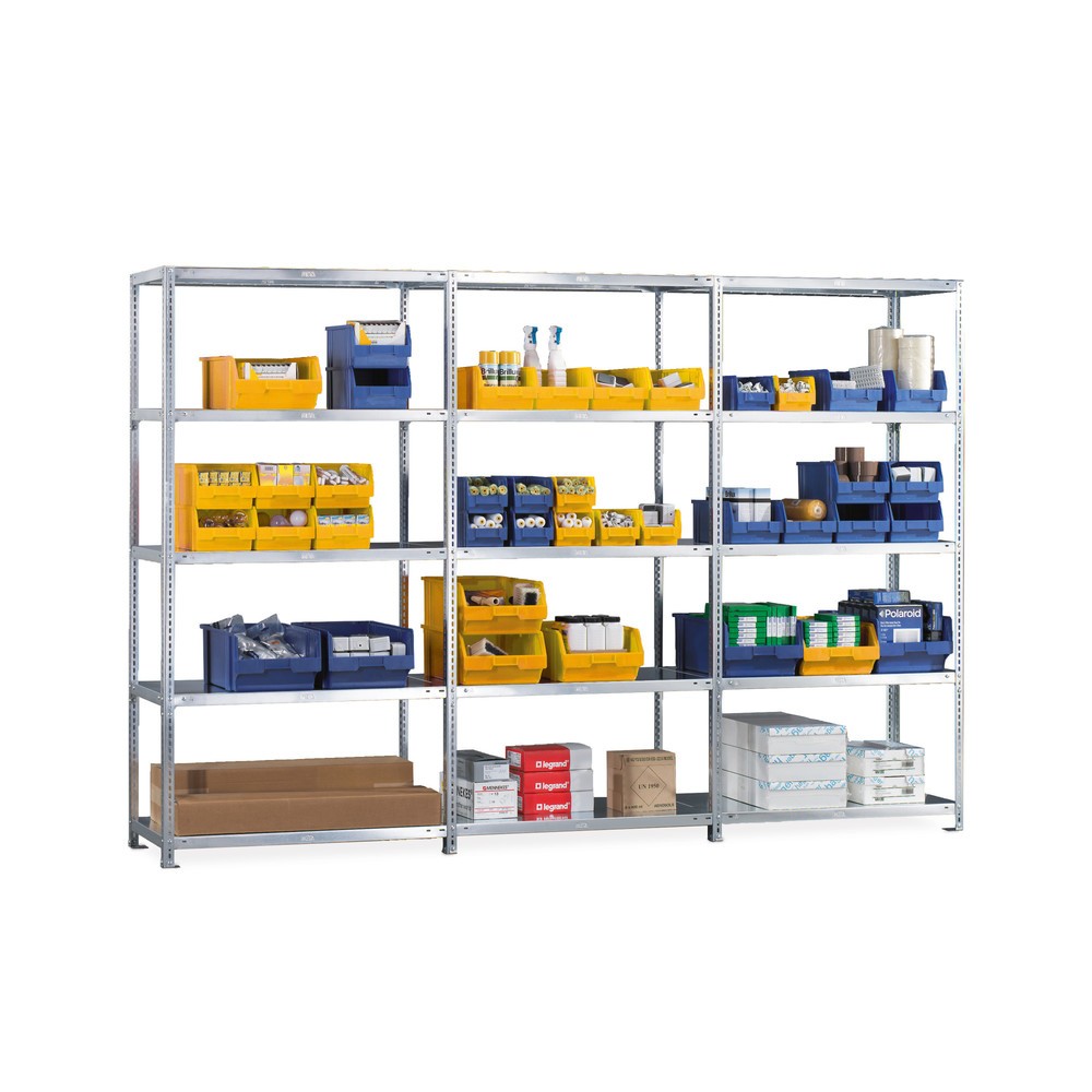 Product image: Complete package, META shelf rack, bolted, SL 80 kg, galvanised, HxWxD 2,000 x 3,000 x 400 mm