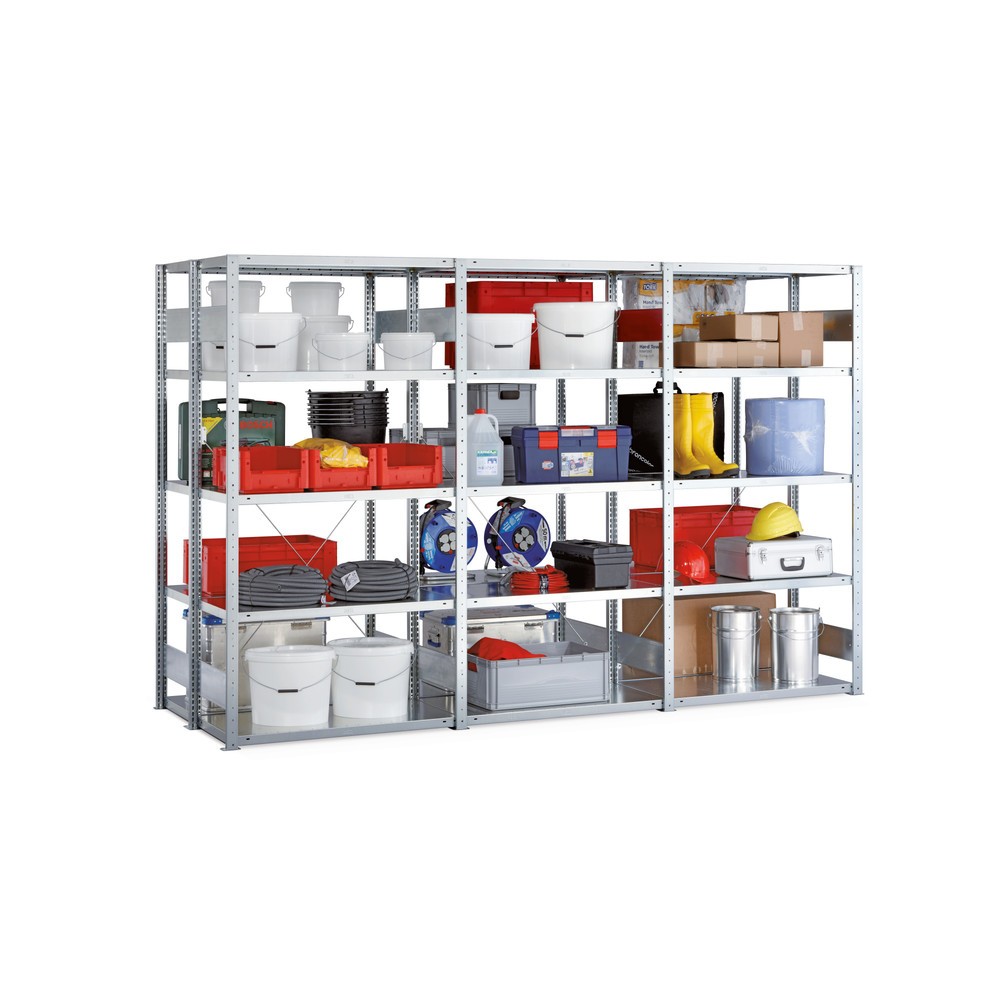 Product image: Complete package, META shelf rack, double-row, SL 230 kg, galvanised, HxWxD 2,000 x 3,000 x 800 mm