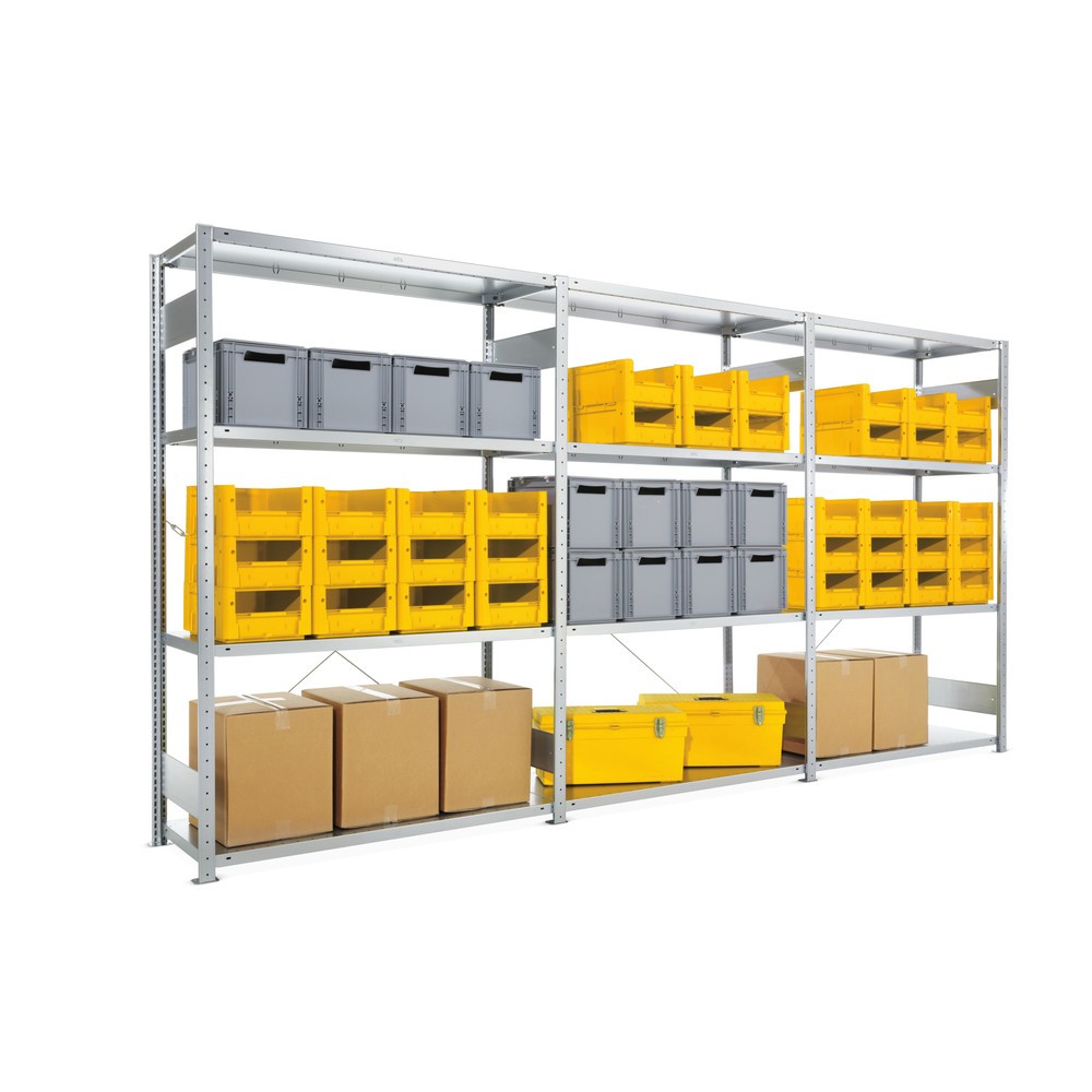 Product image: Complete package, META wide-span rack, shelf load 230 kg, HxWxD 2,000 x 3,900 x 600 mm