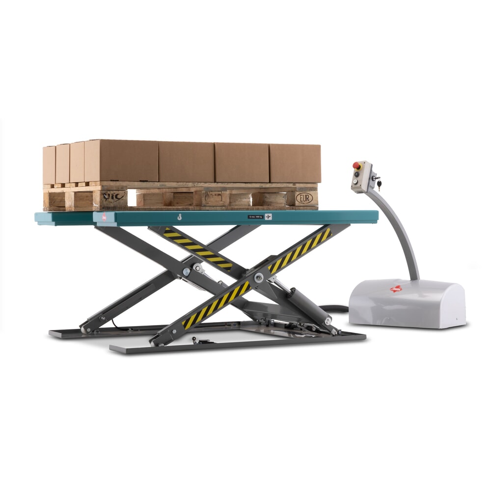 Product image: Ameise® flat scissor lift table, U-shaped, capacity 1,000 kg