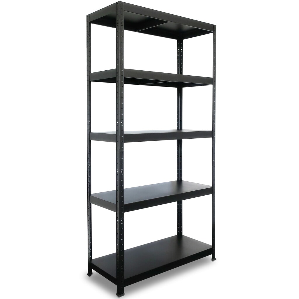 Product image: HEMMDAL boltless metal rack, shelf load 130 kg, HxWxD 1,800 x 900 x 400 mm, black