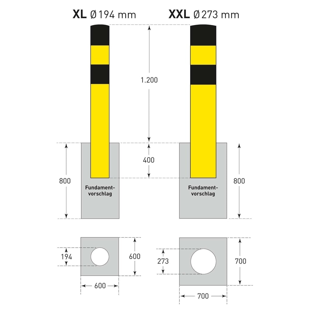 MORAVIA impact protection bollard, for setting in concrete, outdoor use, height 1,600 mm, Ø 273 mm Product image no. 8: MORAVIA impact protection bollard, for setting in concrete, outdoor use, height 1,600 mm, Ø 273 mm