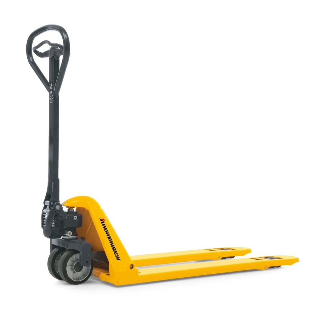Product image: Jungheinrich AM 15l low-profile hand pallet truck, load capacity 1,500 kg, fork length 1,150 mm, solid rubber / nylon, tandem rollers
