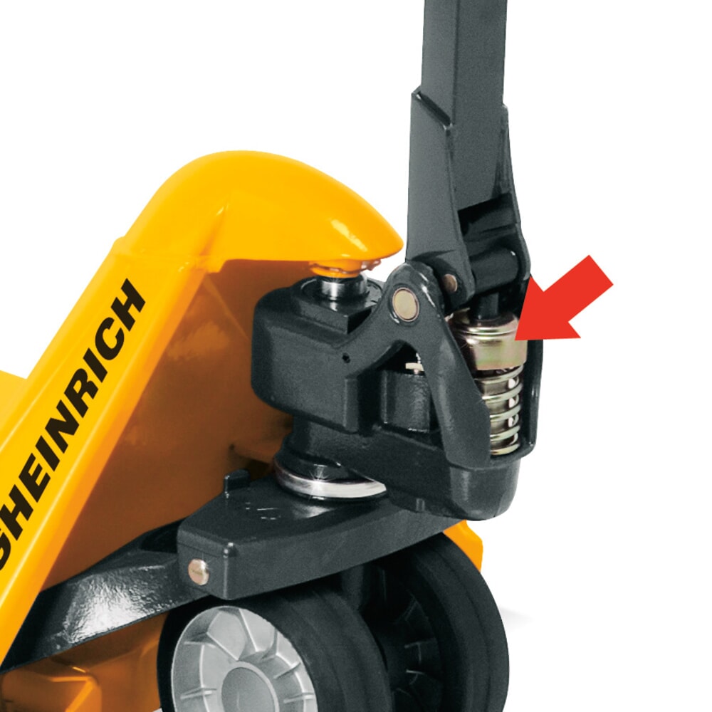 Jungheinrich AM 22 hand pallet truck with quick lift, load capacity 1,700 kg, fork length 1,600 mm, solid rubber / polyurethane, tandem rollers Product image no. 3: Jungheinrich AM 22 hand pallet truck with quick lift, load capacity 1,700 kg, fork length 1,600 mm, solid rubber / polyurethane, tandem rollers