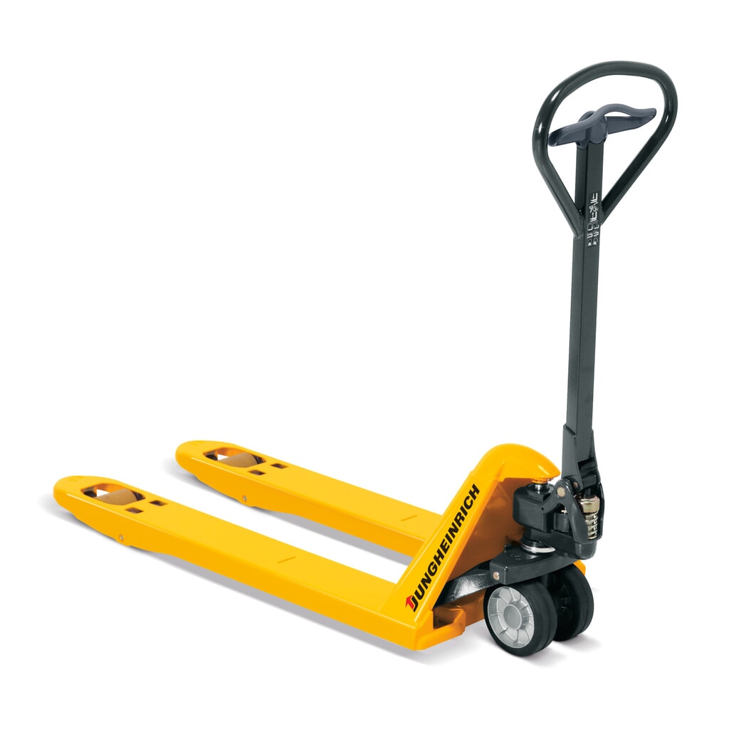 Product image: Jungheinrich AM 22 hand pallet truck, low-noise, load capacity 2,200 kg, fork length 1,150 mm, solid rubber / polyurethane, tandem rollers