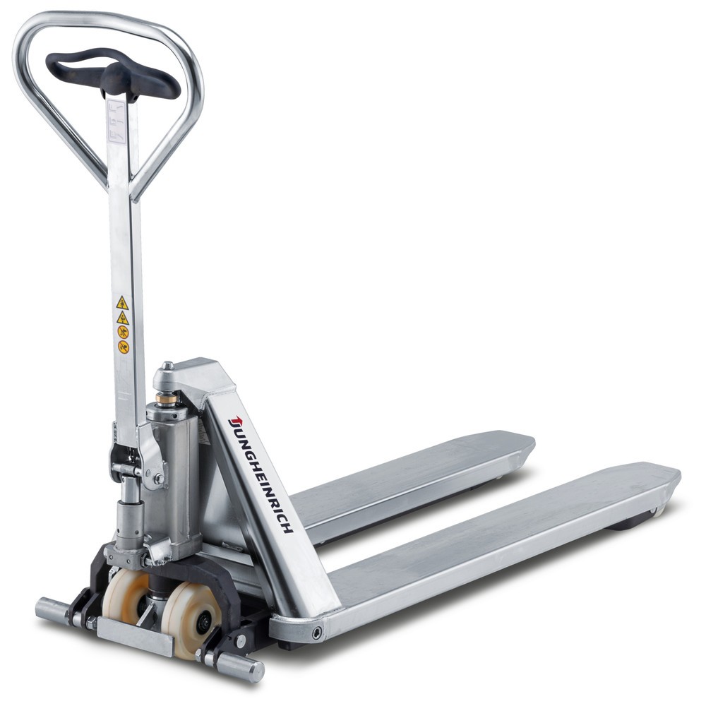Product image: Jungheinrich AMX I15 stainless steel scissor lift pallet truck, capacity 1,500 kg, nylon, tandem rollers