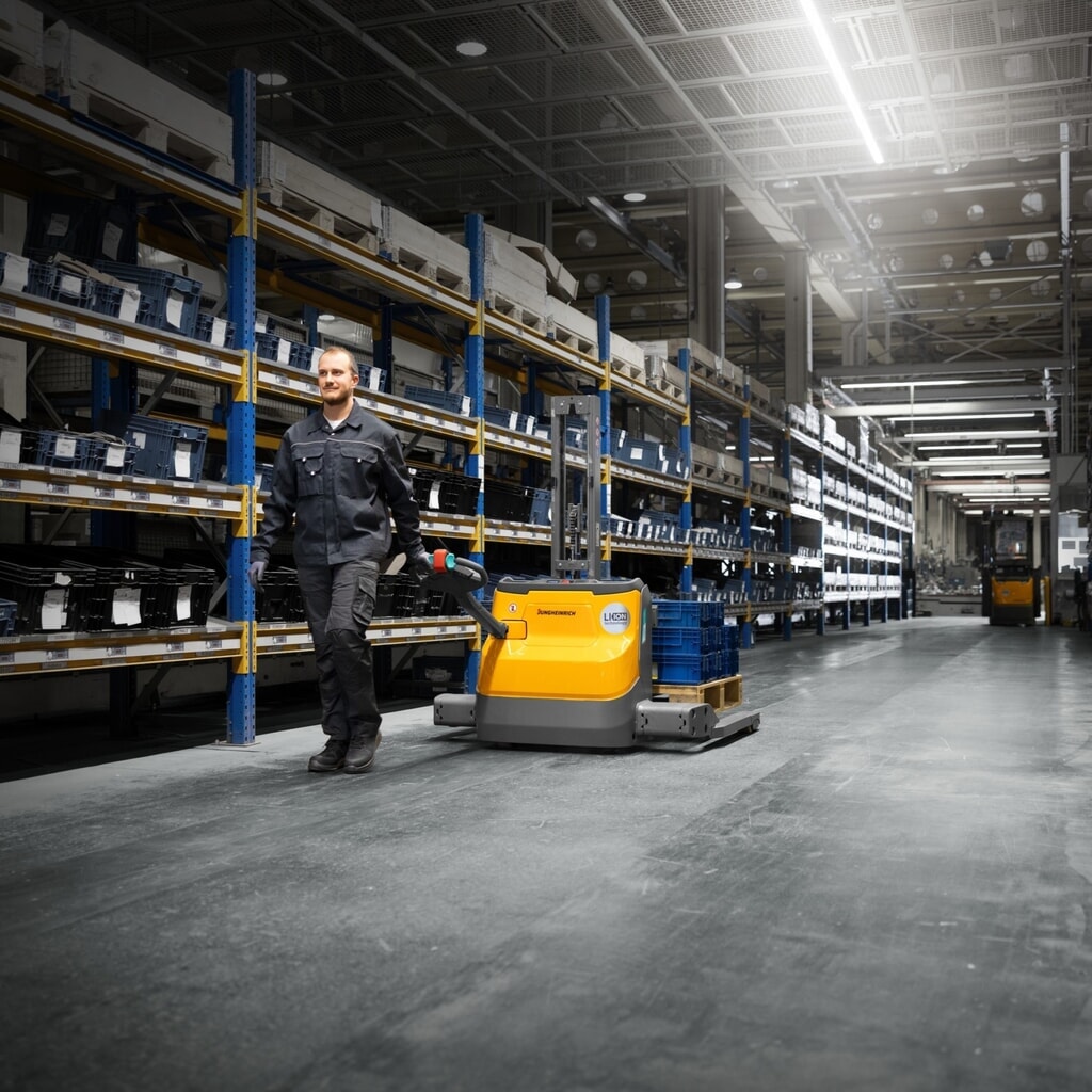 Jungheinrich EJC 110i E electric high-lift stacker truck, single mast, lift height 1,230 mm, load capacity 1,000 kg, proportional hydraulics, support arm spacing 891 mm Product image no. 8: Jungheinrich EJC 110i E electric high-lift stacker truck, single mast, lift height 1,230 mm, load capacity 1,000 kg, proportional hydraulics, support arm spacing 891 mm
