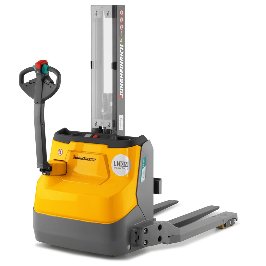 Jungheinrich EJC 110i E electric high-lift stacker truck, single mast, lift height 1,230 mm, load capacity 1,000 kg, proportional hydraulics, support arm spacing 891 mm Product image no. 1: Jungheinrich EJC 110i E electric high-lift stacker truck, single mast, lift height 1,230 mm, load capacity 1,000 kg, proportional hydraulics, support arm spacing 891 mm