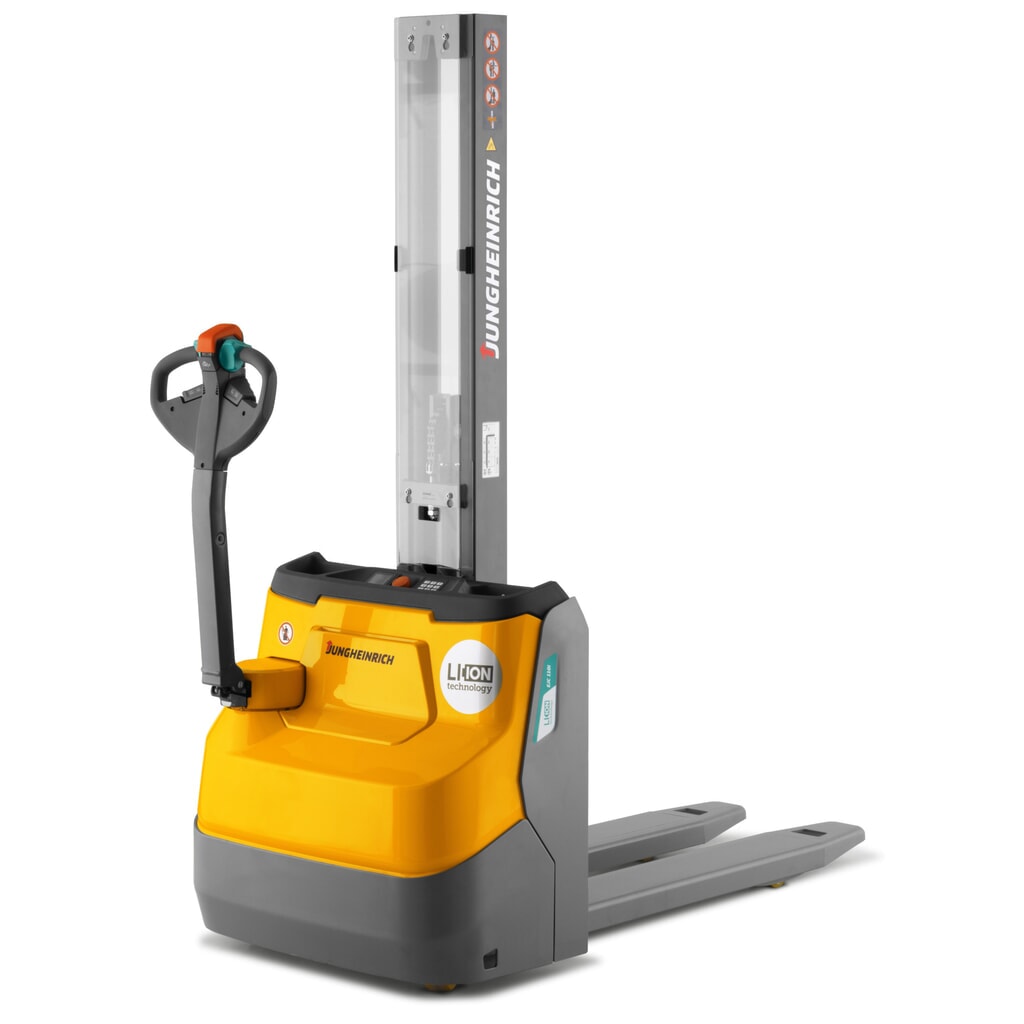 Jungheinrich EJC 110i E electric high-lift stacker truck, single mast, lift height 1,290 mm, load capacity 1000 kg, proportional hydraulics Product image no. 1: Jungheinrich EJC 110i E electric high-lift stacker truck, single mast, lift height 1,290 mm, load capacity 1000 kg, proportional hydraulics