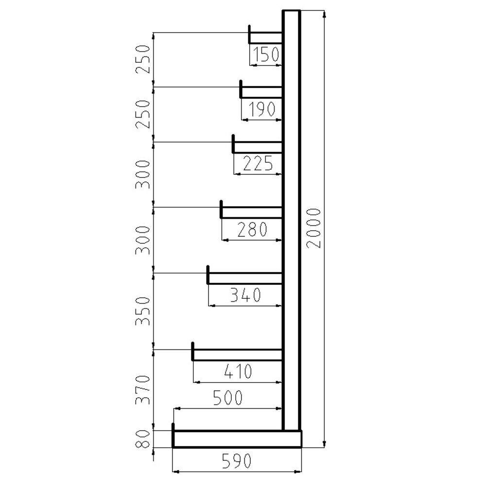 Produktabbildung Nr. 2: META cantilever rack, single-sided, LC 150 kg, 3 uprights