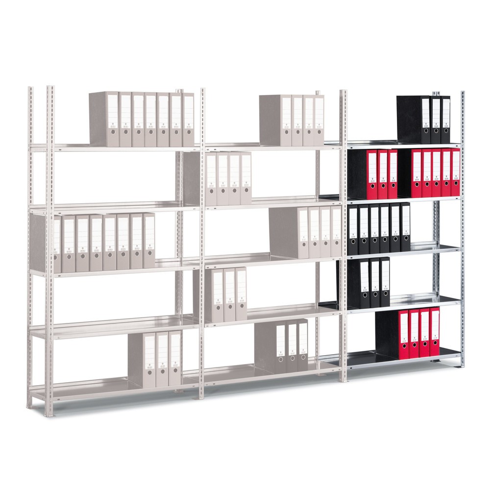 Product image: META filing shelf, AU, one-sided, without top shelf, galvanised, HxWxD 2200 x 750 x 300 mm