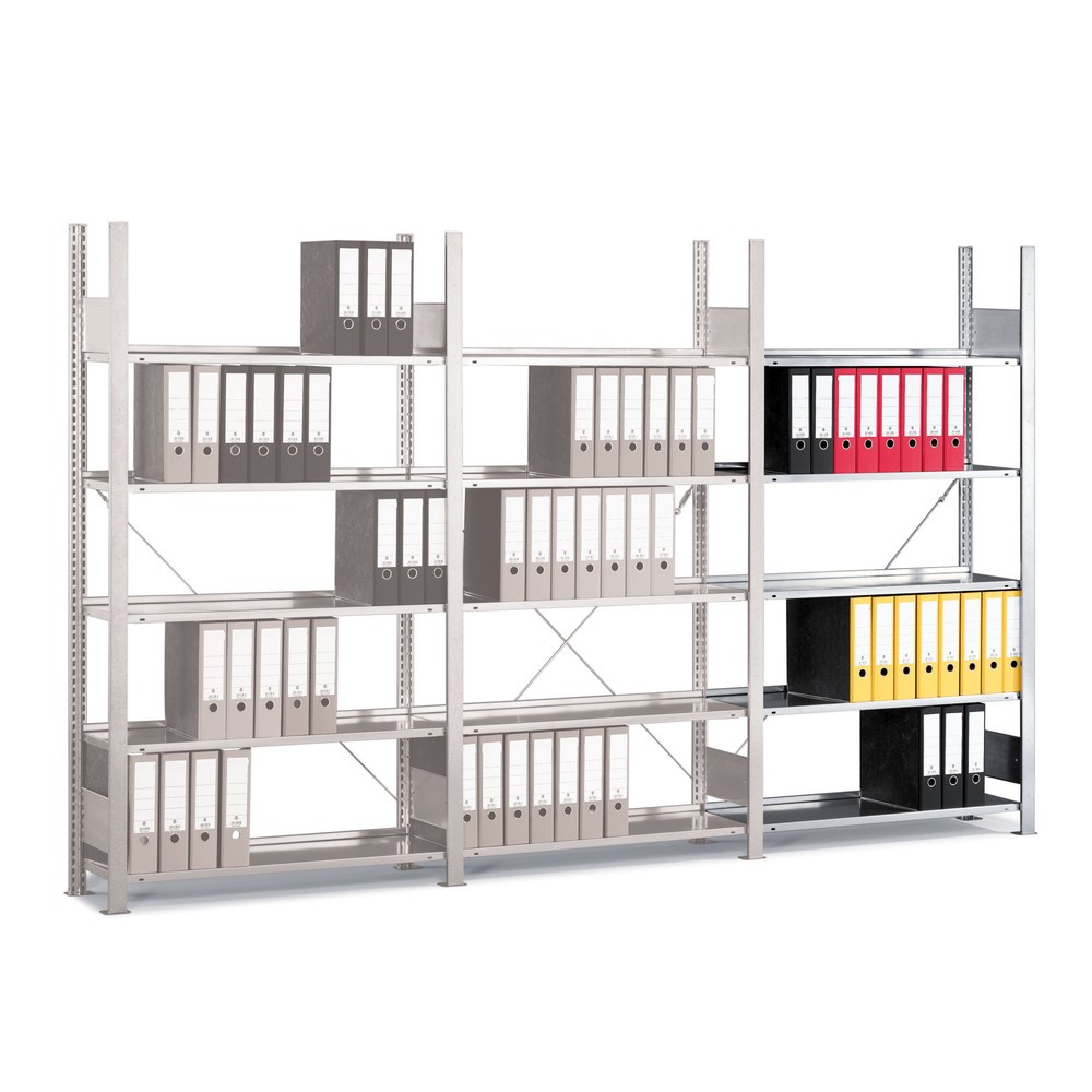 Product image: META filing shelf, AU, single-sided, without top shelf, SL 80 kg, light grey, HxWxD 2,500 x 1,000 x 300 mm