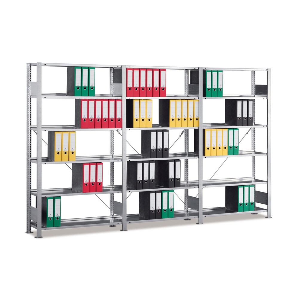 Product image: Complete filing shelf package, HxWxD 1850 x 3000 x 300 mm, 6 shelves, galvanised