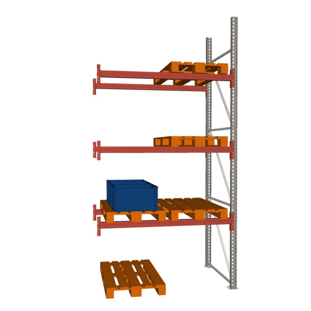 Product image: META MULTIPAL pallet rack, add-on unit, SL 6,600 kg, HxWxD 3,800 x 1,825 x 1,100 mm