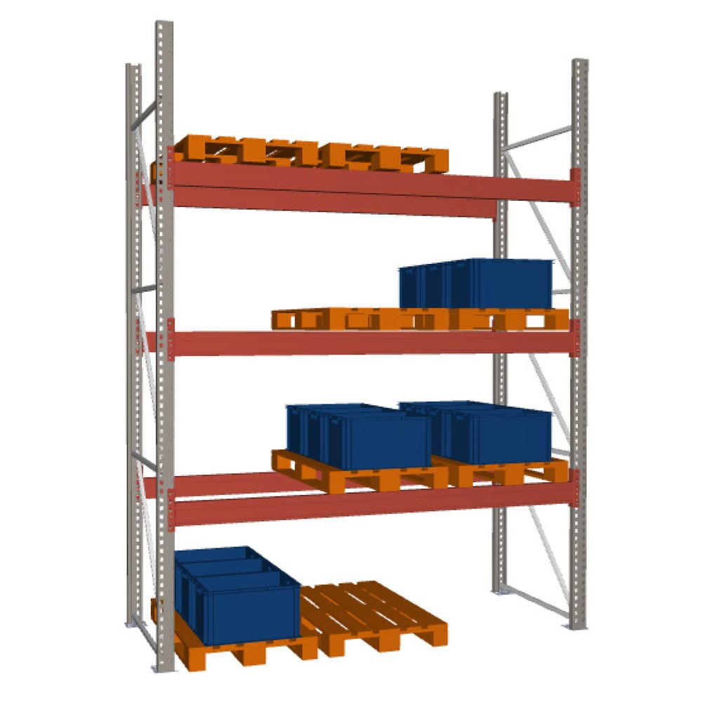 Product image: META MULTIPAL pallet rack, base unit, SL 8,790 kg, HxWxD 3,800 x 2,700 x 1,100 mm