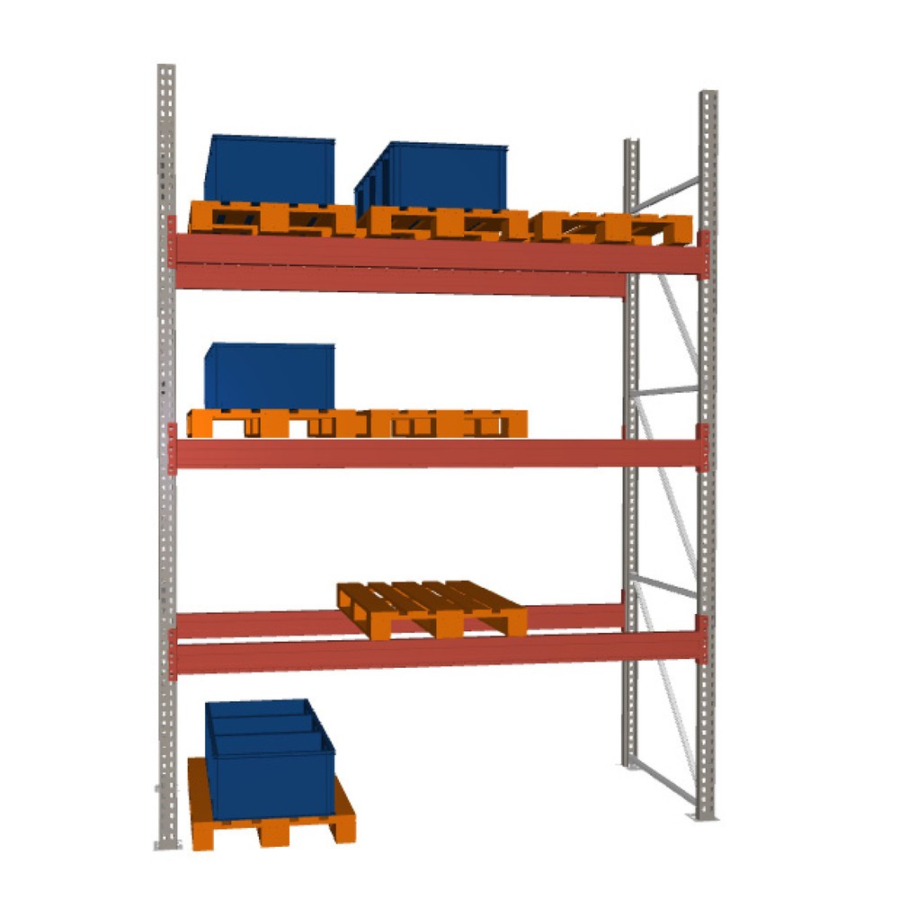 Product image: META MULTIPAL pallet rack, base unit, SL 12,480 kg, HxWxD 3,800 x 2,700 x 1,100 mm