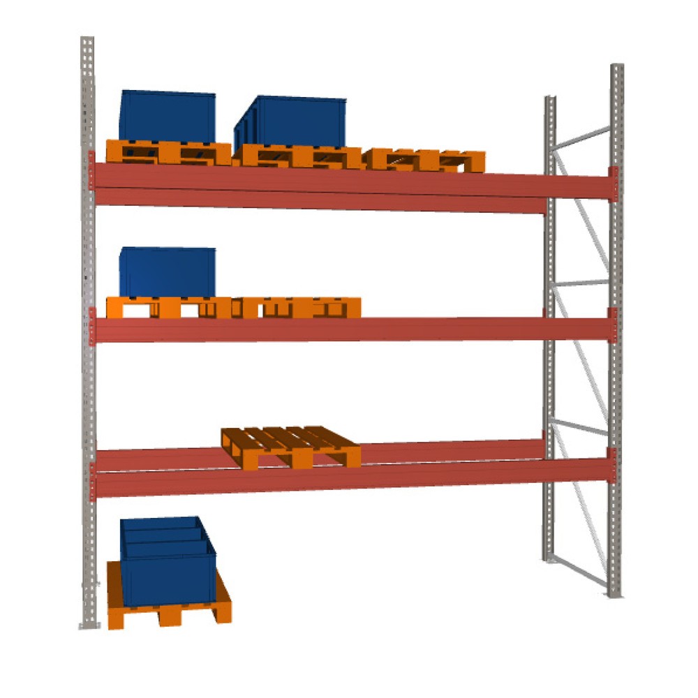 Product image: META MULTIPAL pallet rack, base unit, SL 11,670 kg, HxWxD 3,800 x 3,600 x 1,100 mm