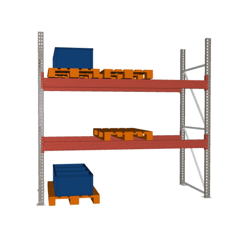 Product image: META MULTIPAL pallet rack, base unit, SL 8,620 kg, upright type 85/20, HxWxD 2,700 x 2,700 x 1,100 mm
