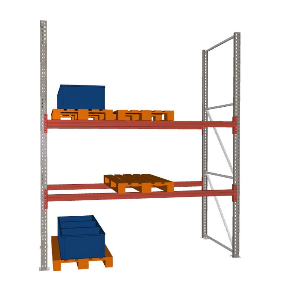 Product image: META MULTIPAL pallet rack, base unit, SL 2,960 kg, HxWxD 3,300 x 2,700 x 1,100 mm