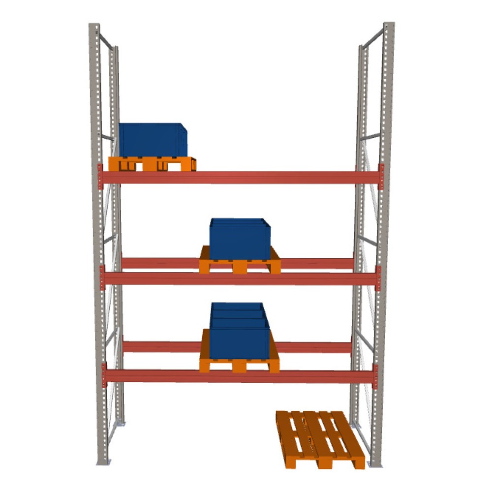Product image: META MULTIPAL pallet rack, base unit, SL 7,140 kg, HxWxD 4,400 x 2,700 x 1,100 mm