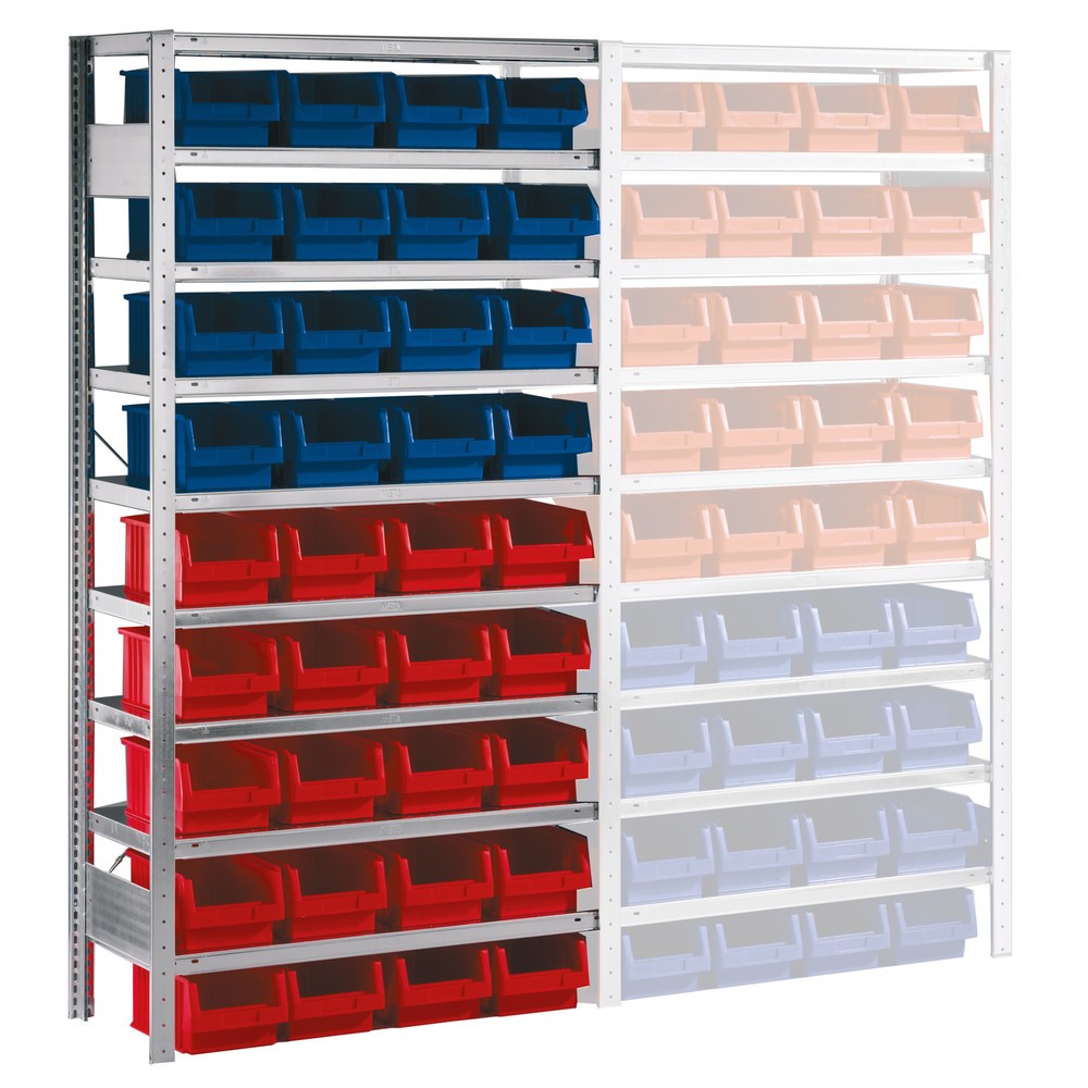 Product image: META shelf rack, AU, with open-fronted storage bins, SL 100 kg, 36 bins, HxWxD 2000 x 1000 x 400 mm