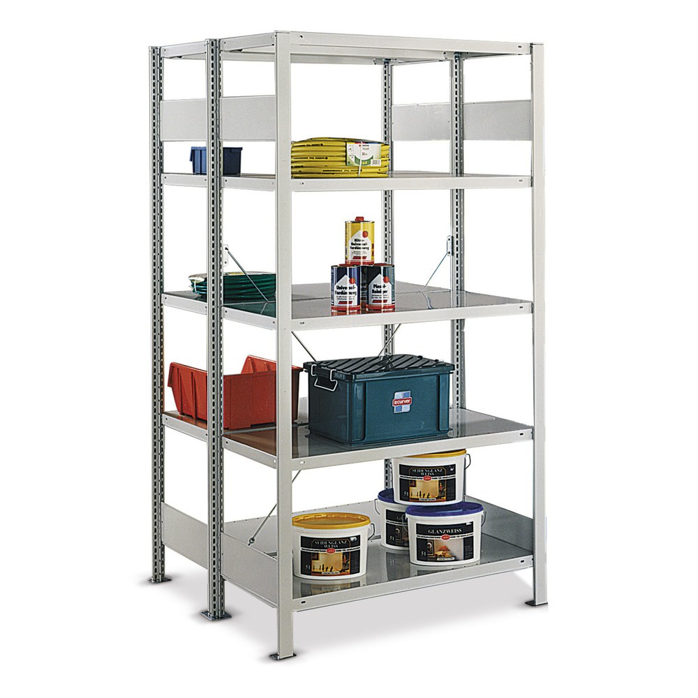 Product image: META shelf rack, BU, double-row, SL 150 kg, light grey, HxWxD 2,000 x 1,000 x 600 (2x300) mm