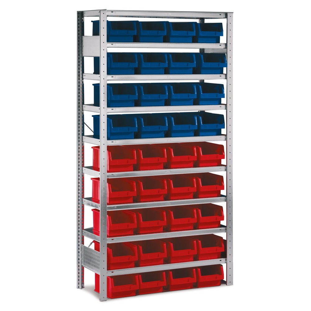 Product image: META shelf rack, BU, with open-fronted storage bins, SL 100 kg, 36 bins, HxWxD 2000 x 1000 x 400 mm