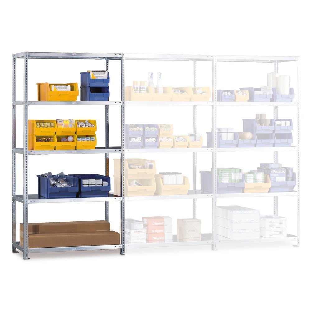 Product image: META shelf rack, bolted, AU, SL 80 kg, galvanised, HxWxD 2,000 x 1,000 x 400 mm