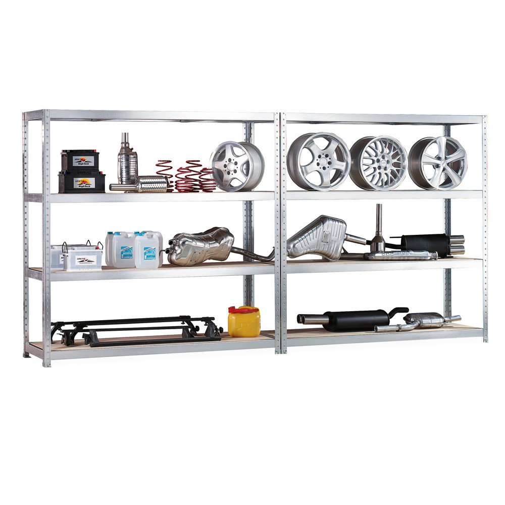 Product image: META wide-span rack, complete package, with chipboard, SL 500 kg, HxWxD 1,970 x 4,000 x 600 mm