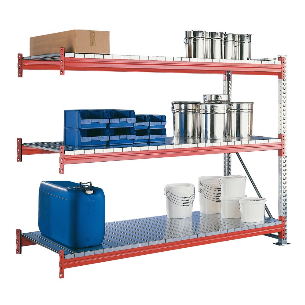 Product image: META wide-span rack, with steel panels, AU, galvanised/red orange, HxWxD 2,200 x 1,825 x 800 mm