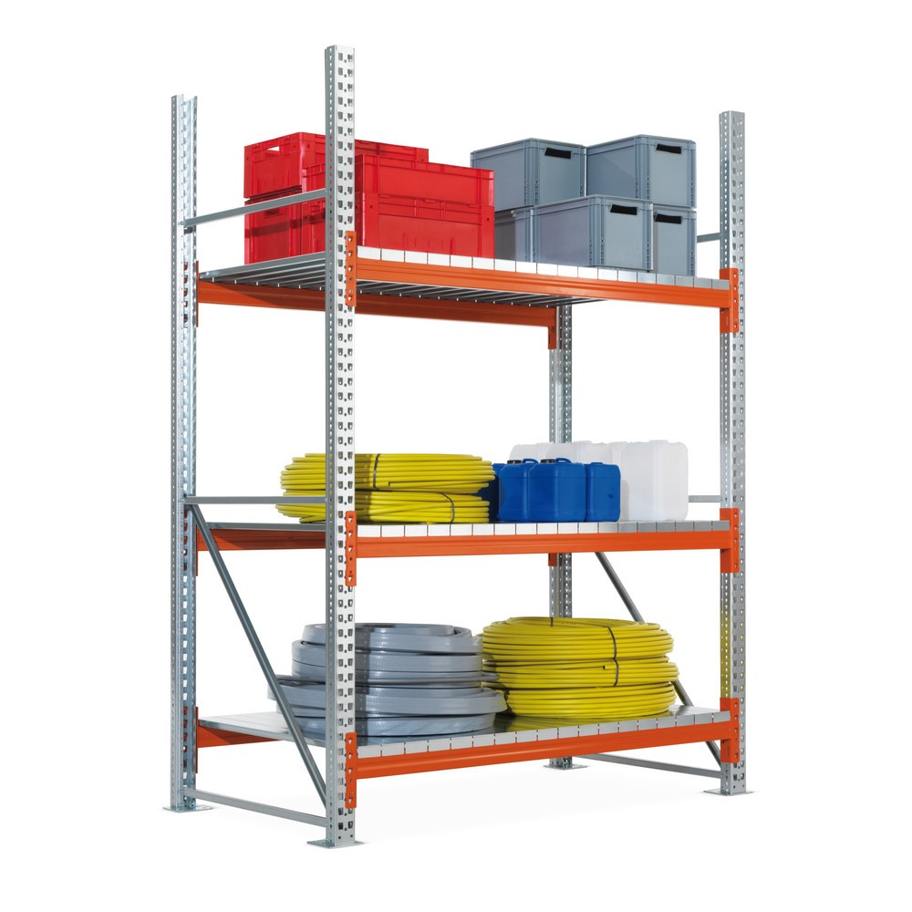 Product image: META wide-span rack, with steel panels, BU, galvanised/red orange, HxWxD 2,200 x 1,825 x 800 mm