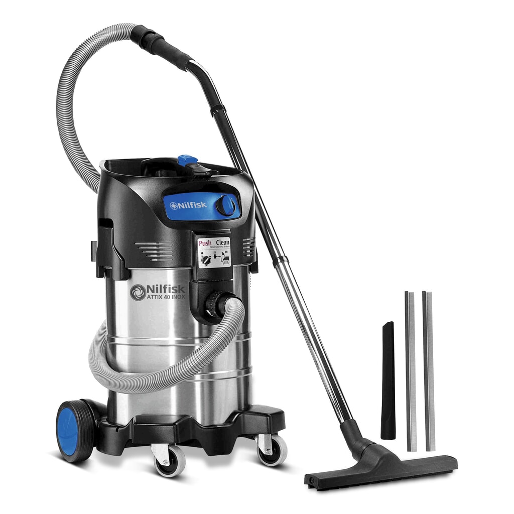 Nilfisk® ATTIX 40-01 PC stainless steel industrial vacuum cleaner, wet + dry, 1,500 W Product image: Nilfisk® ATTIX 40-01 PC stainless steel industrial vacuum cleaner, wet + dry, 1,500 W