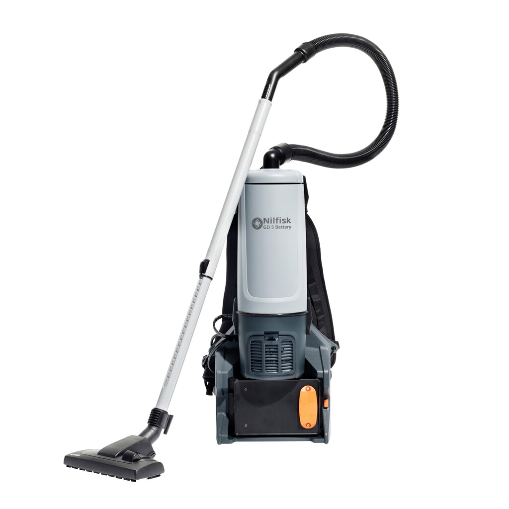 Nilfisk® GD5 Battery backpack vacuum cleaner, 2 batteries Product image: Nilfisk® GD5 Battery backpack vacuum cleaner, 2 batteries