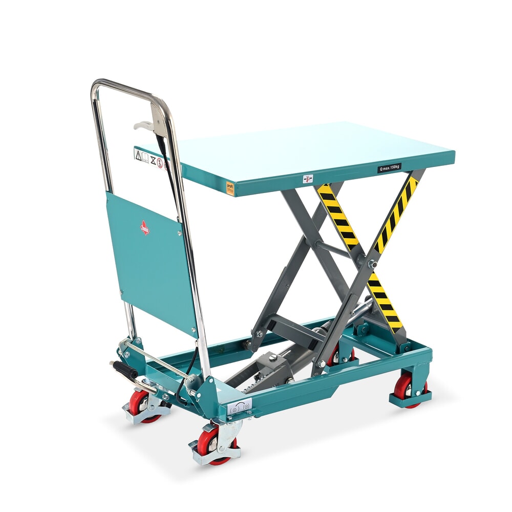 Product image: Scissor lift table on wheels, folding handlebar, capacity 150 kg, dimensions 700 x 450 mm, Ameise®