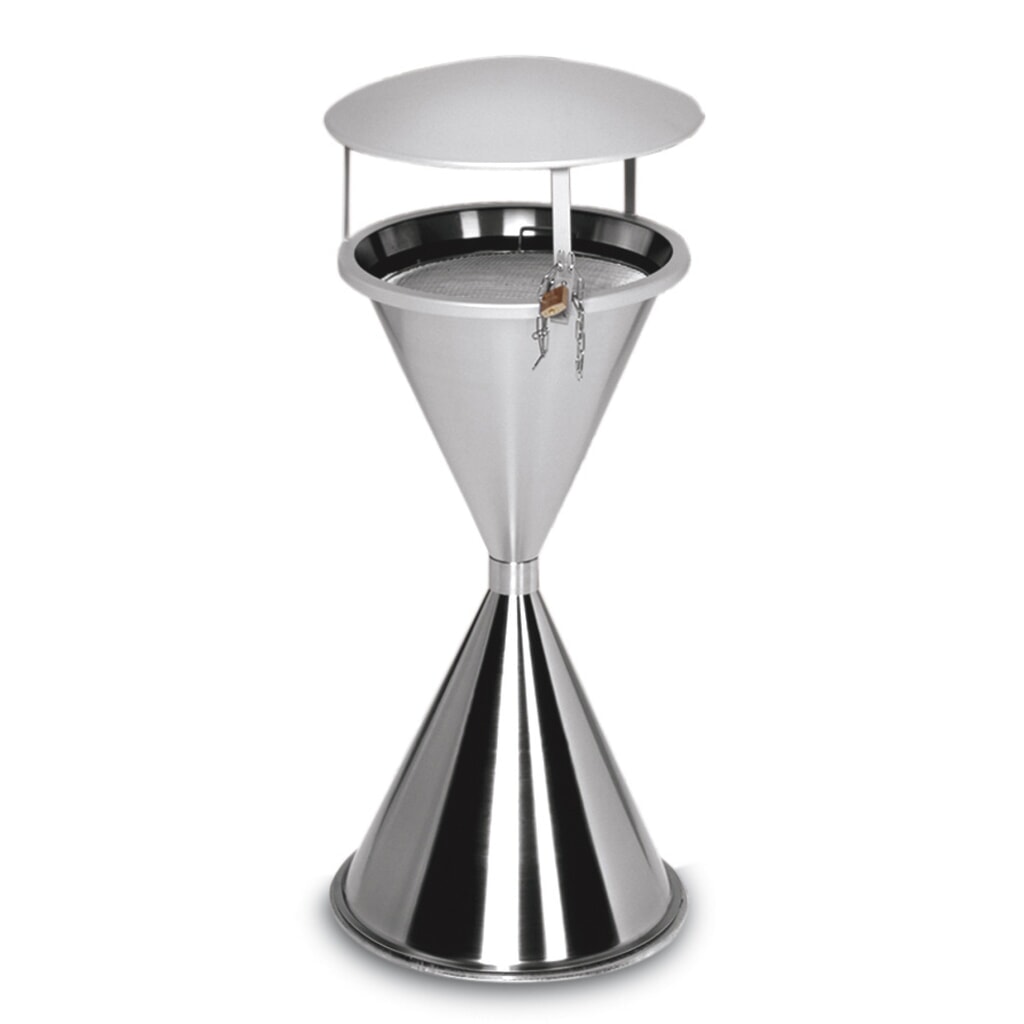 VAR® pedestal ashtray, stainless steel, with roof, incl. assembly materials Product image: VAR® pedestal ashtray, stainless steel, with roof, incl. assembly materials