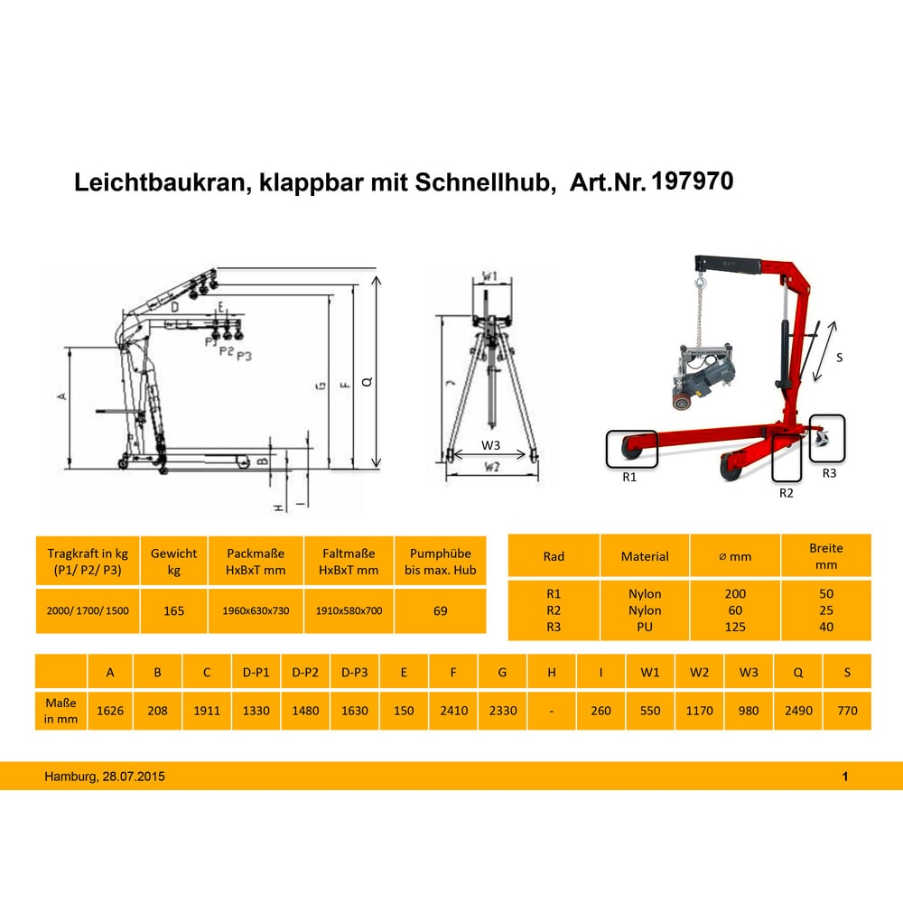 Produktabbildung Nr. 3: Workshop crane with spread chassis and rapid lift, foldable, capacity 1500-2000 kg, RAL 3020 traffic red