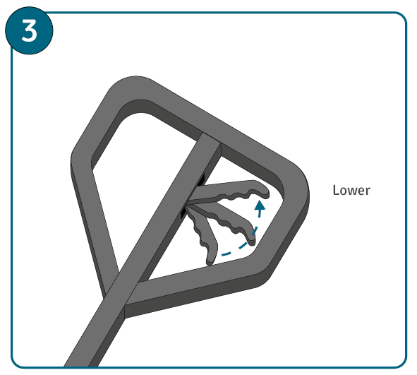 Pallet jack operating lever set to “lower” function