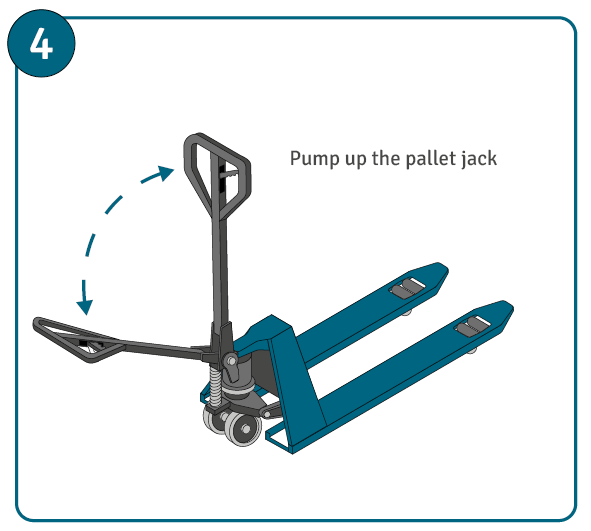 Illustration showing how to pump up a pallet jack
