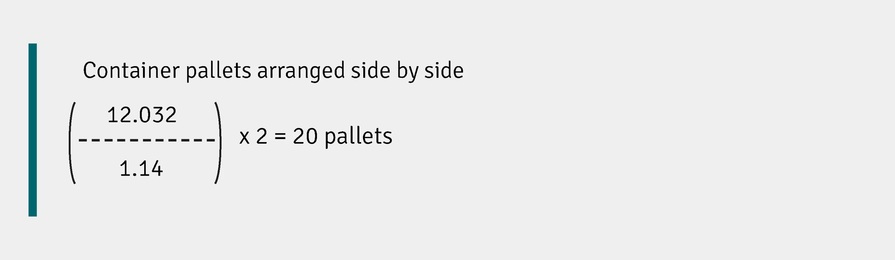 Formula to calculate how many container pallets fit side by side in a 40 ft container