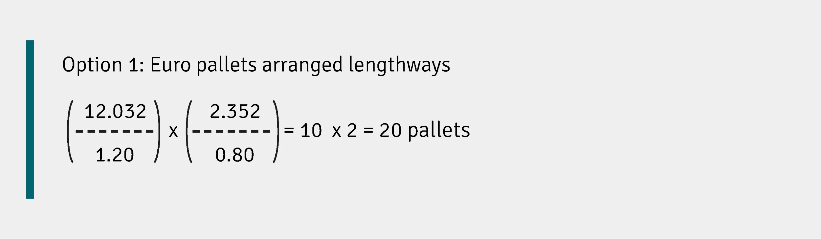 Formula to calculate how many Euro pallets fit lengthways in a 40 ft container