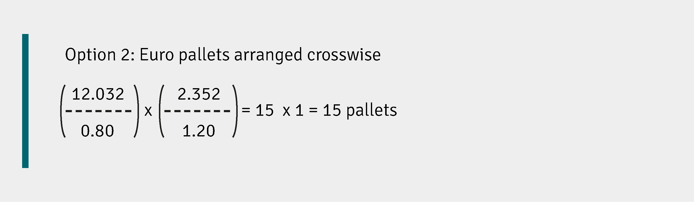 Formula to calculate how many Euro pallets fit crosswise in a 40 ft container