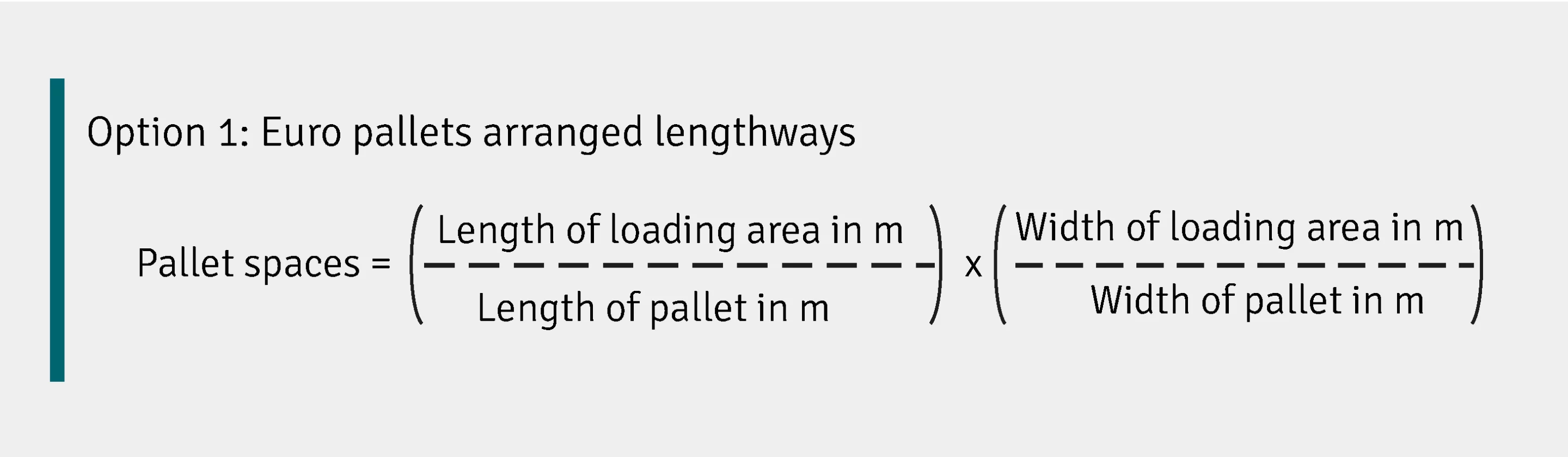 Formula to calculate how many Euro pallets fit lengthways in a container
